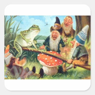 Sticker Carré Un Gnome et une grenouille sur une scie de champig