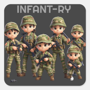Sticker Carré Un Groupe D'Enfants En Camouflage De L'Armée Unifo