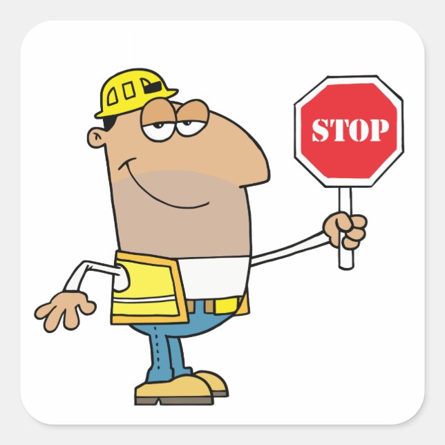 Sticker Carré Un Homme Avec Un Signe Stop (Devant)