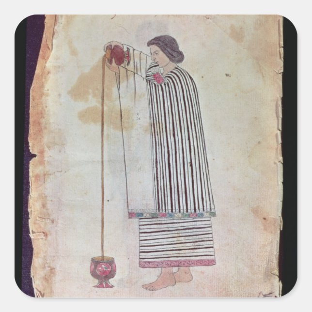 Sticker Carré Un Indien mexicain prépare du chocolat, du Codex (Devant)