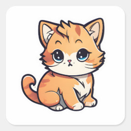 Sticker Carré Un joli chat coloré adorable 013