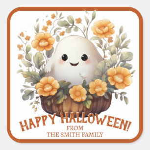 Sticker Carré Un joli fantôme d'Halloween personnalisé