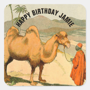 Sticker Carré Un joyeux chameau d'anniversaire illustré