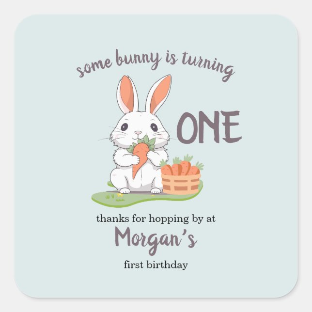 Sticker Carré Un Lapin Est Un Garçon Filles 1Er Anniversaire (Devant)