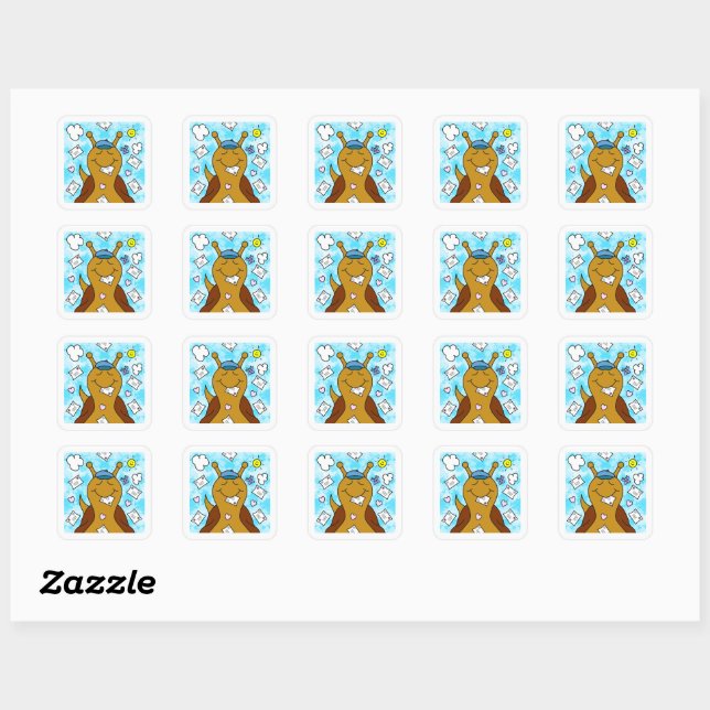 Sticker Carré Un mignon escargot vous avez du courrier (Feuille)