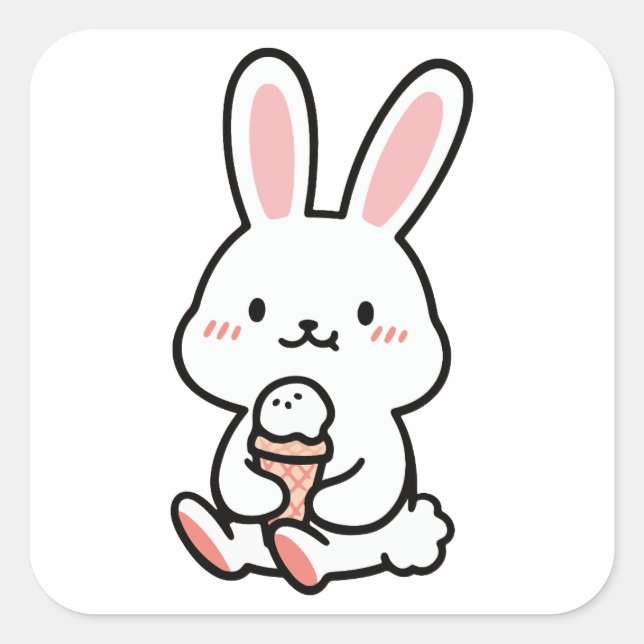 Sticker Carré un mignon lapin avec de la glace (Devant)