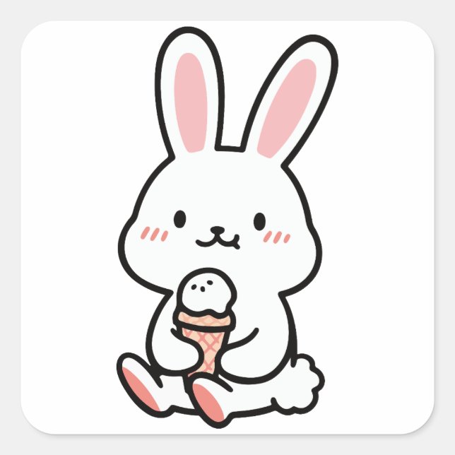 Sticker Carré un mignon lapin avec de la glace (Devant)