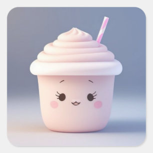 Sticker Carré Un mignon Milkshake aux fraises