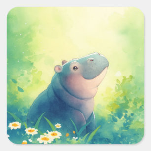Sticker Carré Un moment de calme pour un hippopotame