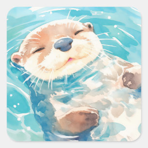 Sticker Carré Un monde aquatique avec une mignonne loutre