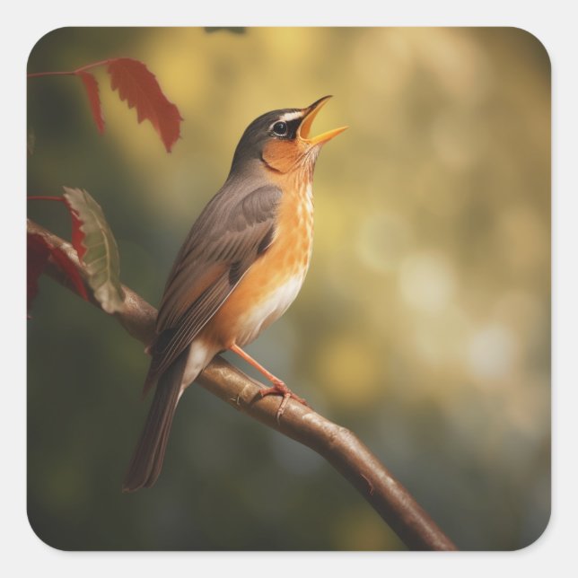 Sticker Carré Un oiseau qui chante le matin (Devant)