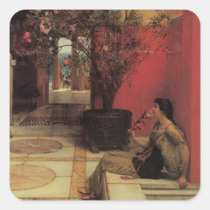 Sticker Carré Un Oleander par Alma Tadema, Fleurs Vintage