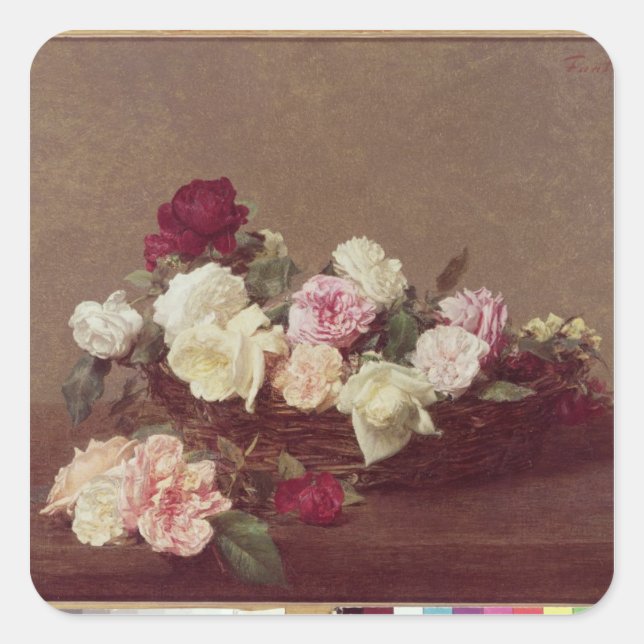 Sticker Carré Un panier de Rose, 1890 (Devant)