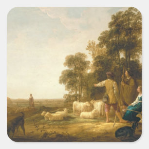 Sticker Carré Un paysage avec bergers et bergers