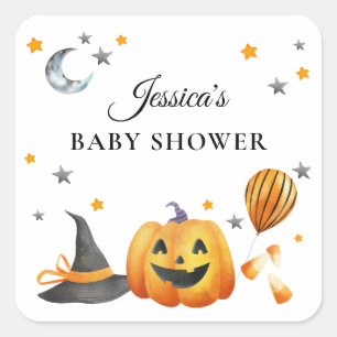 Sticker Carré Un petit Baby shower Citrouille Boo Halloween