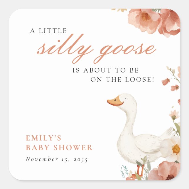 Sticker Carré Un petit Baby shower de fille d'oie idiot (Devant)