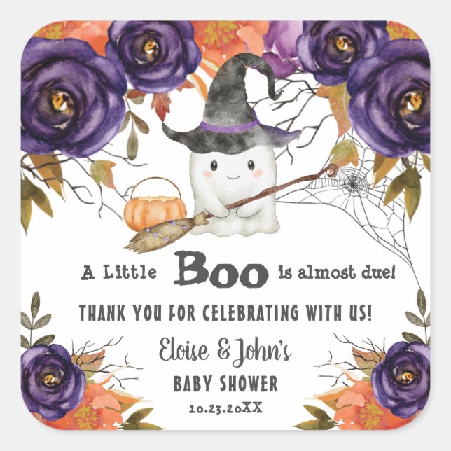 Sticker Carré Un Petit Baby shower D'Halloween Boo Cute Ghost (Devant)