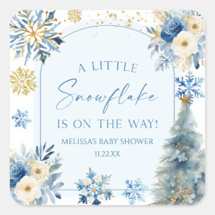 Sticker Carré Un petit Baby shower d'hiver bleu Snowflake