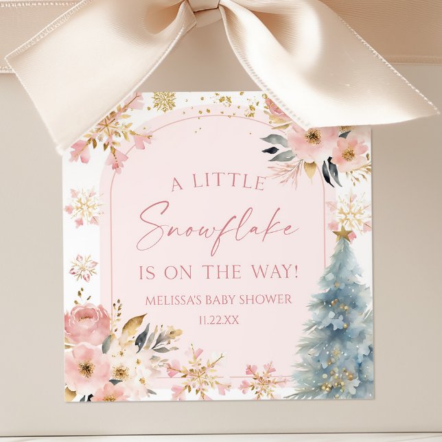 Sticker Carré Un petit Baby shower d'hiver rose Snowflake (Créateur téléchargé)
