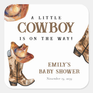 Sticker Carré Un petit Baby shower occidental Cowboy