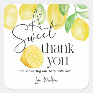 Sticker Carré Un petit bonbon, thème citron, Baby shower,