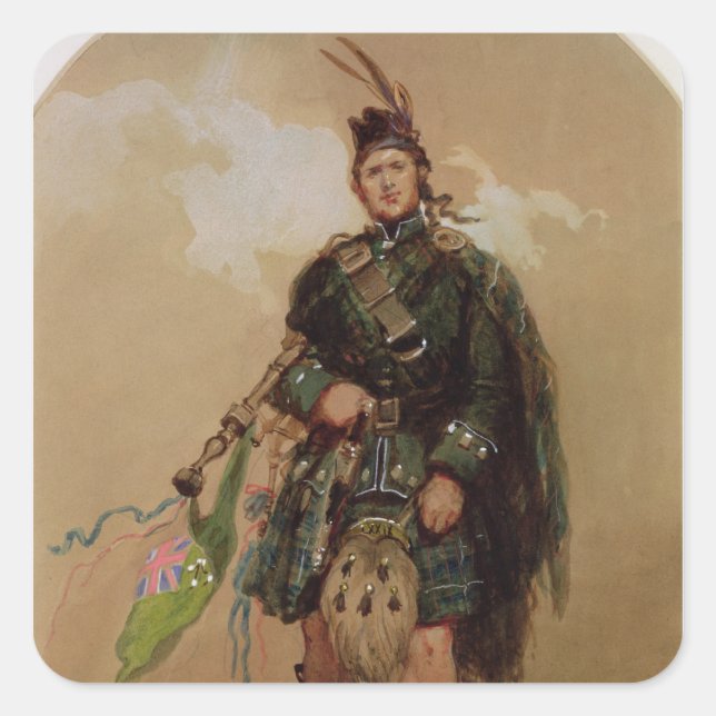Sticker Carré Un piper des 79e Highlanders à Chobham (Devant)