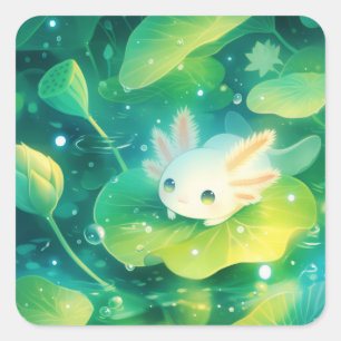 Sticker Carré Un pré de pétales Axolotl Étang secret