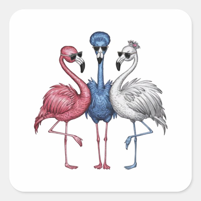 Sticker Carré Un restaurant avec trois flamants roses uniques (Devant)