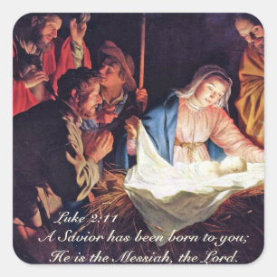 Sticker Carré Un sauveur est né, Luc 2 Noël Nativité