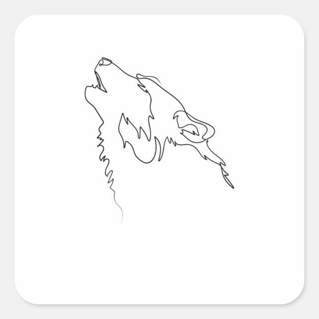 Sticker Carré Un seul trait de dessin Wolf (Devant)