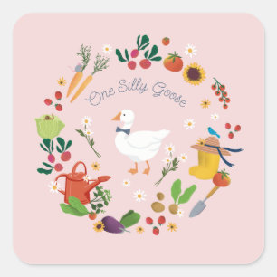 Sticker Carré Un Silly Goose Farmer Jardin Thème Rose