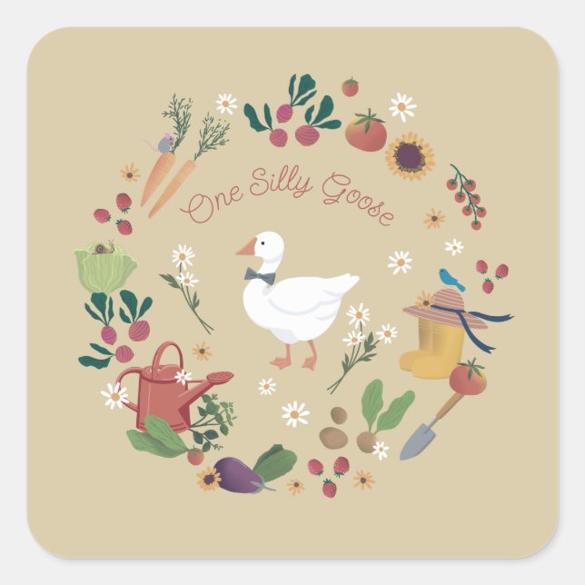 Sticker Carré Un Silly Goose Farmer Jardin Thème Tan (Devant)