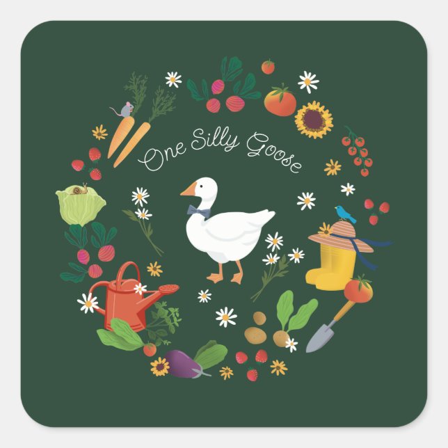 Sticker Carré Un sot oie fermier de jardin thème vert (Devant)