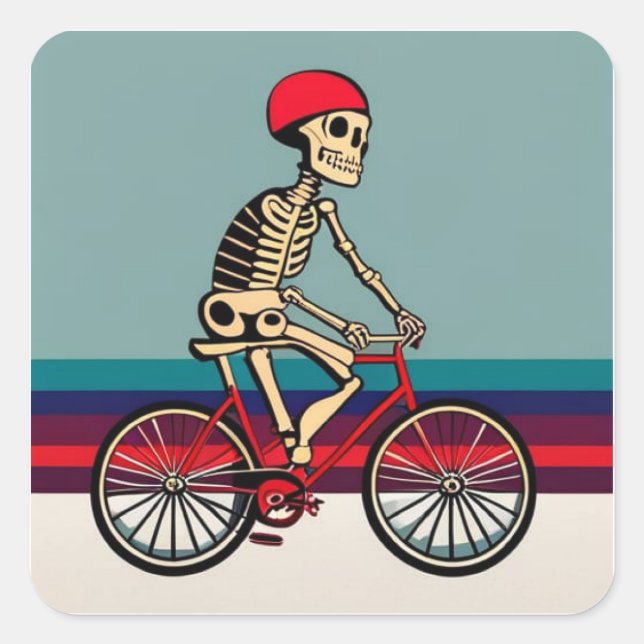 Sticker Carré Un Squelette À Vélo (Devant)