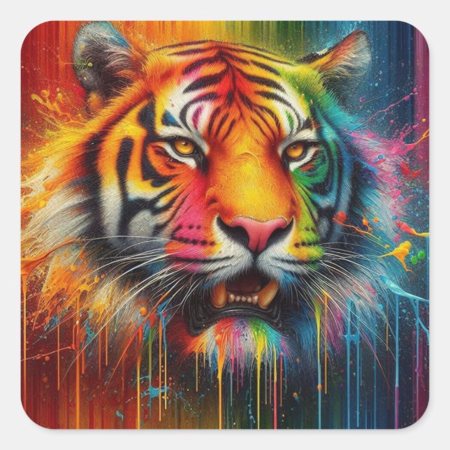 Sticker Carré Un tigre coloré (Devant)