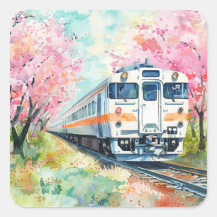 Sticker Carré Un train au printemps