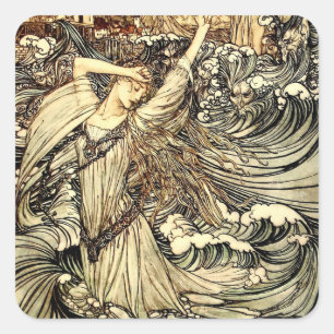 Sticker Carré « Undine dans les vagues » par Arthur Rackham