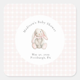 Sticker Carré Une Baby Shower Douce Rose Some Bunny