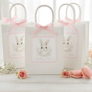 Sticker Carré Une Baby Shower Lapin Rose à Carreaux