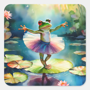 Sticker Carré Une ballerine de grenouille dansant sur une feuill