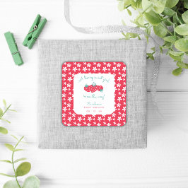 Sticker Carré Une Berry Sweet Girl Baby shower Fraise Floral
