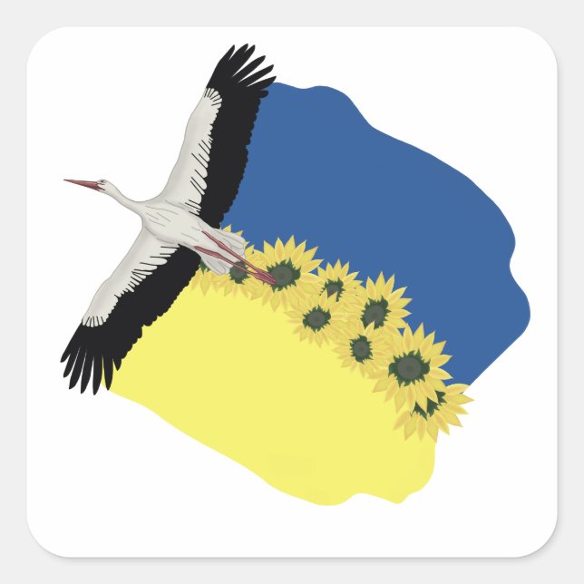 Sticker Carré Une cigogne porte un drapeau ukrainien (Devant)
