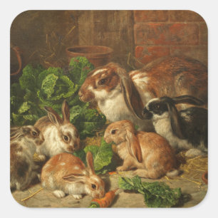 Sticker Carré Une famille de lapins par Alfred Richardson Barber