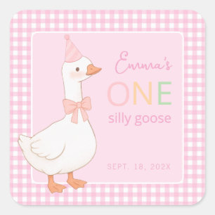 Sticker Carré Une fille d'oie sotte premier anniversaire Casquet