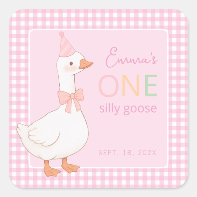 Sticker Carré Une fille d'oie sotte premier anniversaire Casquet (Devant)