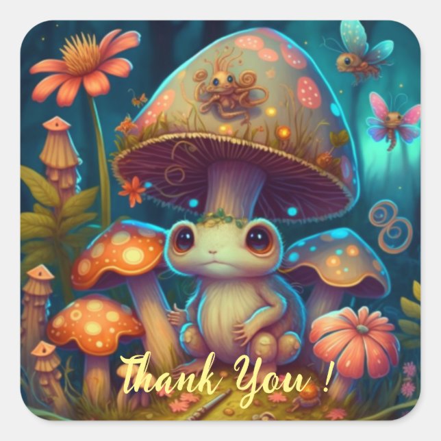 Sticker Carré Une grenouille à champignons magiques (Devant)