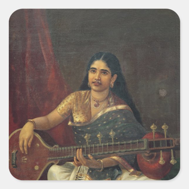 Sticker Carré Une jeune femme avec une veena (Devant)