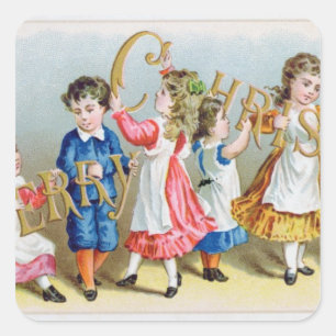 Sticker Carré Une joyeuse carte postale victorienne de