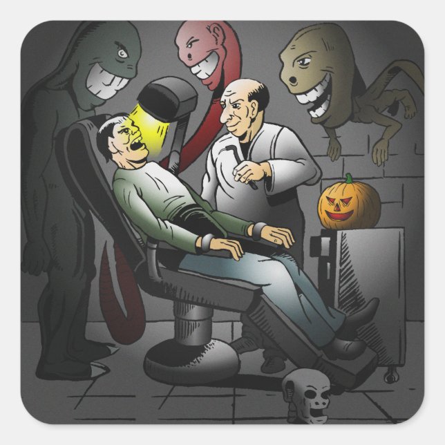 Sticker Carré Une nuit d'Halloween à l'autocollant du dentiste (Devant)
