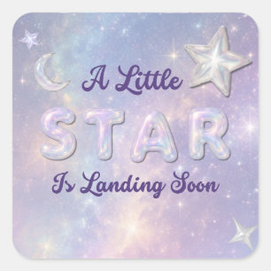 Sticker Carré Une petite étoile atterrit Fête de bébé céleste